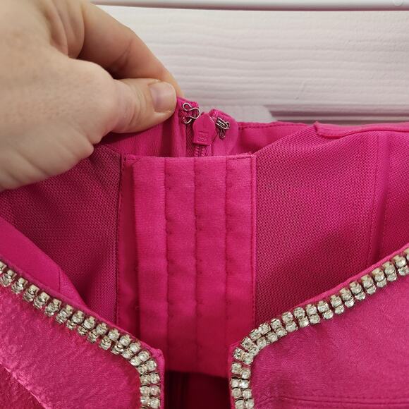 Self-Portrait‎ Diamante Embellished Textured Midi Dress 4 Pink Evening Formal - Picture 6 of 9